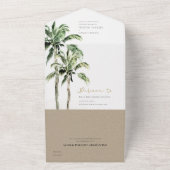 Tropische Waterverf Beach Palm Trees bruiloft All In One Uitnodiging (Buitenkant)