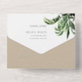 Tropische Waterverf Beach Palm Trees bruiloft All In One Uitnodiging (Achterkant)