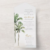 Tropische Waterverf Beach Palm Trees bruiloft All In One Uitnodiging (Binnen)