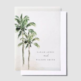 Tropische Waterverf Beach Palm Trees bruiloft Vellum Uitnodigingen