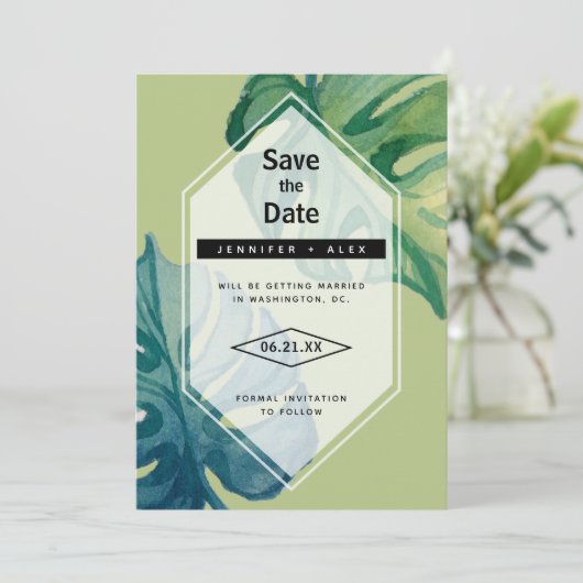 Tropische Waterverf bladeren de datum opslaan Save The Date (Staand voorkant)