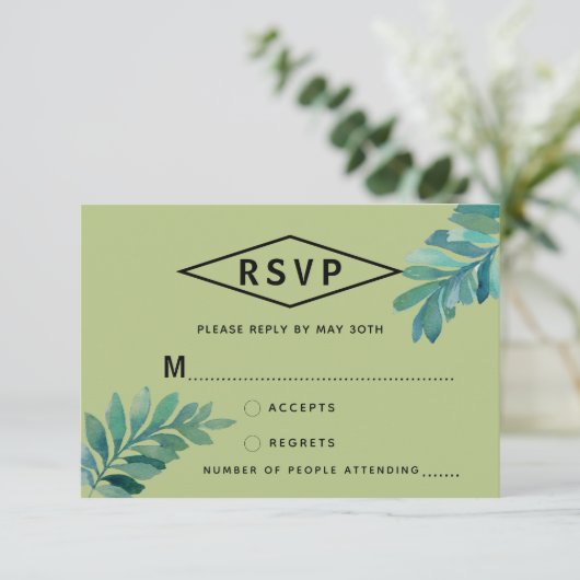 Tropische Waterverf bladeren RSVP (Staand voorkant)