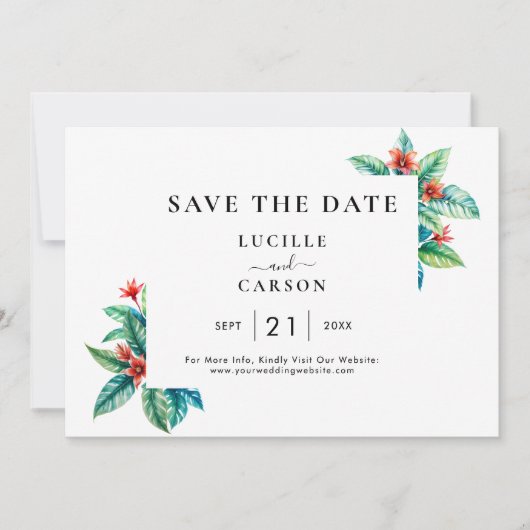 Tropische Waterverf Bladergroen Modern Save The Date (Voorkant)