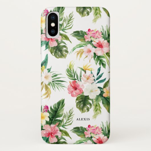 Tropische Waterverf bloemen en bladpatroon Case-Mate iPhone Case (Achterkant)