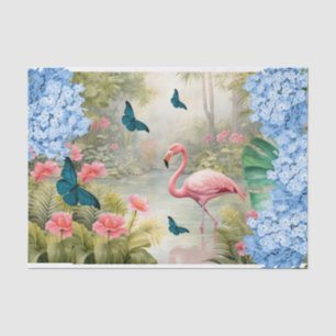 Tropische Waterverf Bloemen Flamingo & Vlinders Tissuepapier