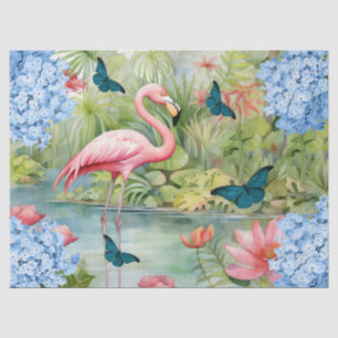 Tropische Waterverf Bloemen Flamingo & Vlinders Tissuepapier