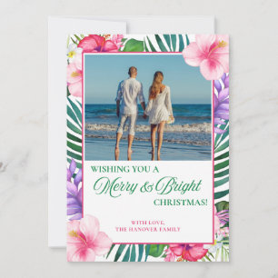 Tropische Waterverf Bloemen Foto Kerst Feestdagenkaart