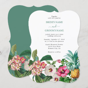 Tropische Waterverf Bloemen & Groen Bruiloft Kaart