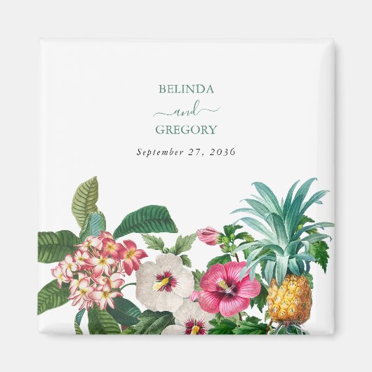 Tropische Waterverf Bloemen & Groen Bruiloft Magneet (Voorkant)