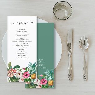 Tropische Waterverf Bloemen & Groen Bruiloft Menu