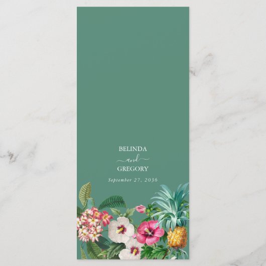 Tropische Waterverf Bloemen & Groen Bruiloft Menu (Achterkant)