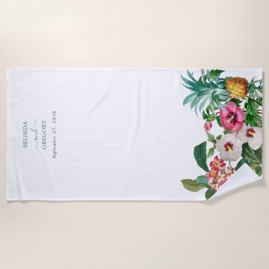 Tropische Waterverf Bloemen & Groen Bruiloft Strandlaken (Voorkant)