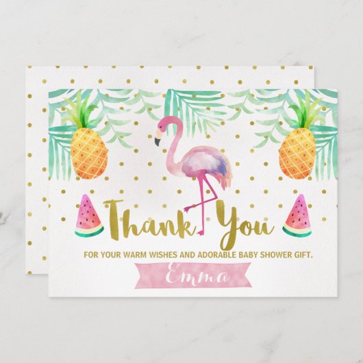 Tropische Waterverf Flamingo Dank u Kaart (Voorkant / Achterkant)