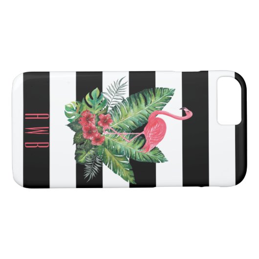 Tropische Waterverf Flamingo en strepen Case-Mate iPhone Case (Achterkant (Horizontaal))