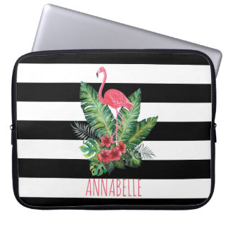 Tropische Waterverf Flamingo en strepen Laptop Sleeve