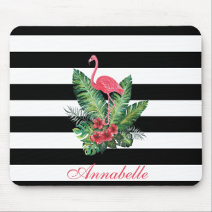 Tropische Waterverf Flamingo en strepen Muismat