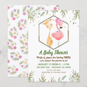 Tropische Waterverf Flamingo & Giraffe Baby shower Kaart