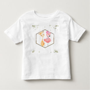 Tropische Waterverf Flamingo & Giraffe Baby shower Kinder Shirts