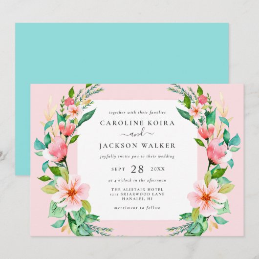 Tropische Waterverf Floral bruiloft uitnodiging (Voorkant / Achterkant)