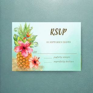 Tropische Waterverf Floral Pineapple Wedding RSVP Kaartje