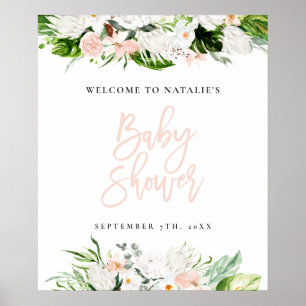 Tropische waterverf floreel baby shower welkom poster