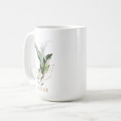 Tropische Waterverf Foliage Gold Script Koffiemok (Voorkant links)