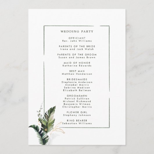 Tropische Waterverf Foliage Trouwceremonie Programma (Achterkant)