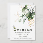 Tropische Waterverf Foliage Weddenschap Bewaar de Save The Date (Voorkant)
