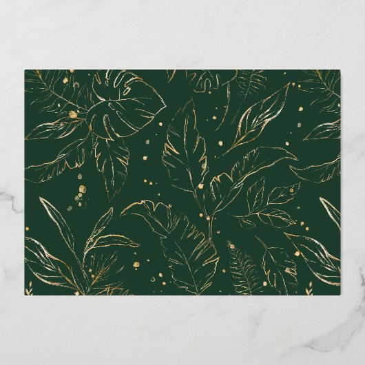 Tropische Waterverf Foliage Weddenschap Gold Folie Uitnodiging (Achterkant)