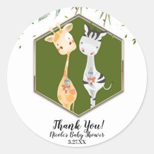 Tropische Waterverf Giraffe & Zebra Baby Shower Ronde Sticker
