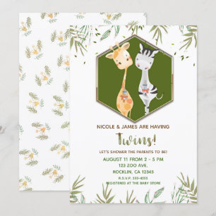 Tropische Waterverf Giraffe & Zebra Babyfeestje Kaart