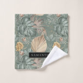 Tropische Waterverf Gold en groen lederen patroon Bad Handdoek (Wasdoekje)