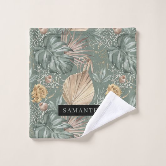 Tropische Waterverf Gold en groen lederen patroon Bad Handdoek (Wasdoekje)