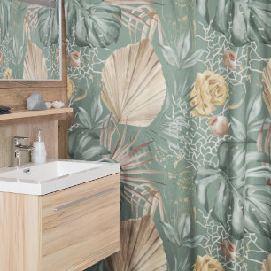 Tropische Waterverf Gold en groen lederen patroon Douchegordijn
