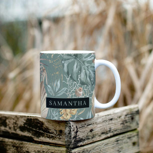 Tropische Waterverf Gold en groen lederen patroon Tweekleurige Koffiemok