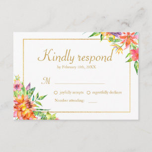 Tropische Waterverf Gold Lijst Wedding RSVP