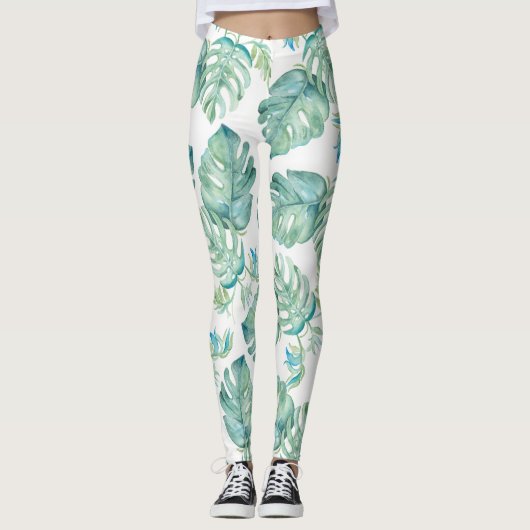 Tropische Waterverf Greenery Yoga Leggings (Voorkant)