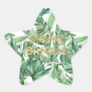 Tropische Waterverf Groene Bladeren Gouden Glans Ster Sticker