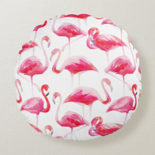 Tropische Waterverf Helder Roze Flamingo patroon Rond Kussen