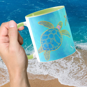Tropische Waterverf Kustschildpad Aqua Blue Koffiemok