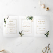 Tropische Waterverf laat gouden Lijsten bruiloft o Drieluik Uitnodiging (Binnen)