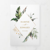 Tropische Waterverf laat gouden Lijsten bruiloft o Drieluik Uitnodiging (Cover)