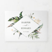 Tropische Waterverf laat groen huwelijk achter Drieluik Uitnodiging (Cover)