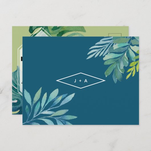 Tropische Waterverf loof verlovingsfeest Uitnodiging Briefkaart (Voorkant / Achterkant)