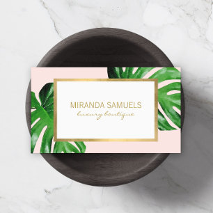 Tropische Waterverf Monstera Leaves Boutique Pink Visitekaartje