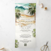 Tropische Waterverf Palm Beach QR Code Weddenschap Drieluik Uitnodiging (Binnen)