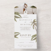 Tropische Waterverf Palm Trees Boho Wedding Foto All In One Uitnodiging (Binnen)