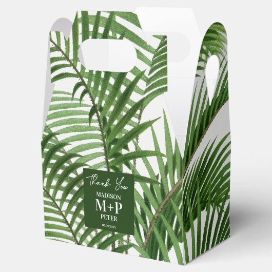 Tropische Waterverf palmboom monogrammen Bedankdoosjes (Geopend)