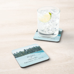 Tropische Waterverf Palmen & Strandbruiloft Bier Onderzetter