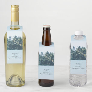 Tropische Waterverf Palmen & Strandbruiloft Flessenhanger